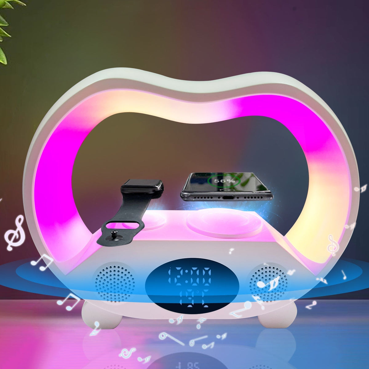 2024 New 6 In 1 Smart Remote Control Bluetooth-compatible Ambience Intelligent LED Table Lamp Multi-function Wireless Charger Night Light Bluetooth-compatible Speaker