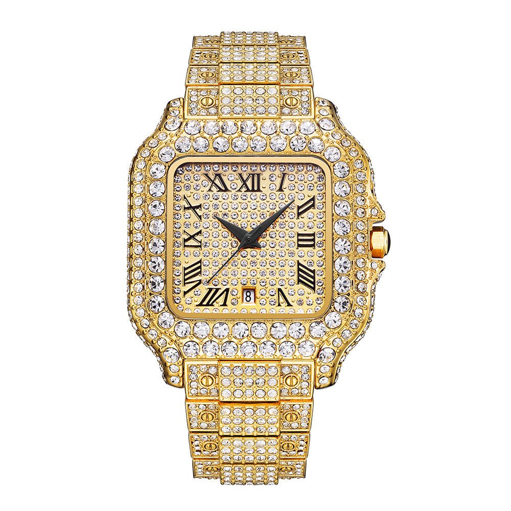 Straight European Hip Hop Diamond Quartz Wrist Watch